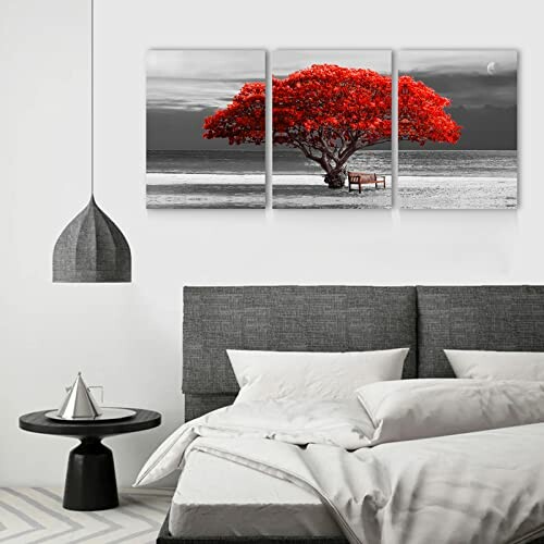 Tableau mural avec arbre rouge dans une chambre moderne