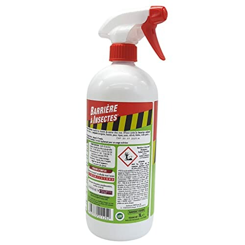 Flacon de spray insecticide avec étiquette rouge et verte